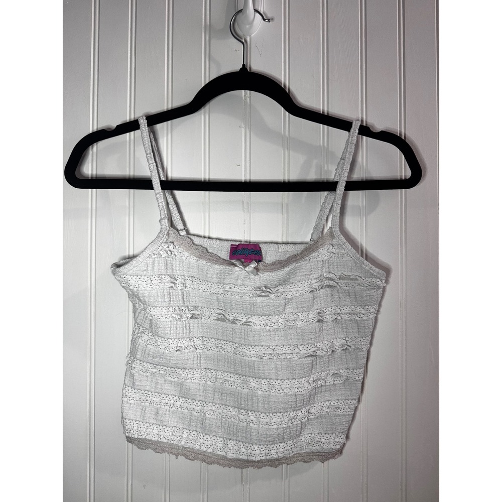 Edikted White Lace Coquette Crop Top Eyelet Ruffle Camisole Adjustable Small